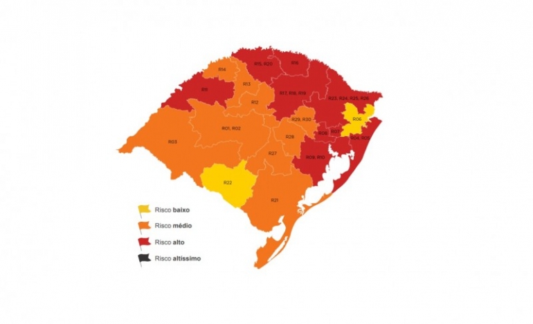 Região de Santo Ângelo, o qual São Borja faz parte, entra na bandeira vermelha